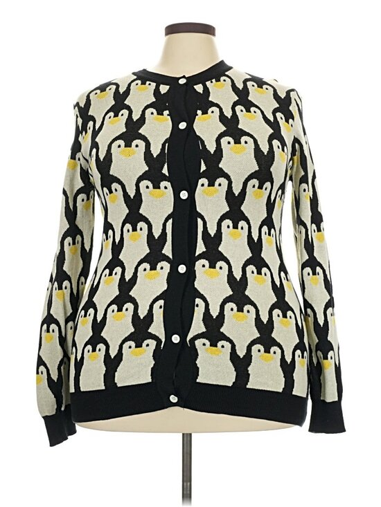 OXKnit Sweaters - Oxknit Cream Black Penguin Intarsia Knit Cardigan 4X Plus NWOT Novelty